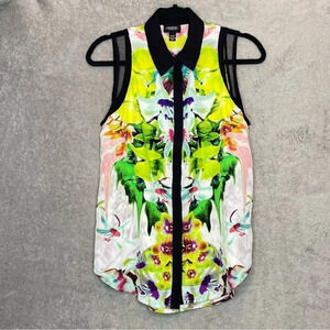 PRABAL Gurung for Target Medium Top Shirt Green Floral Button Up Sleeveless P21